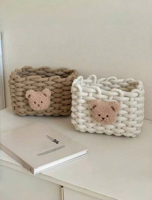 Woven Rope Storage Basket With Bear Detail