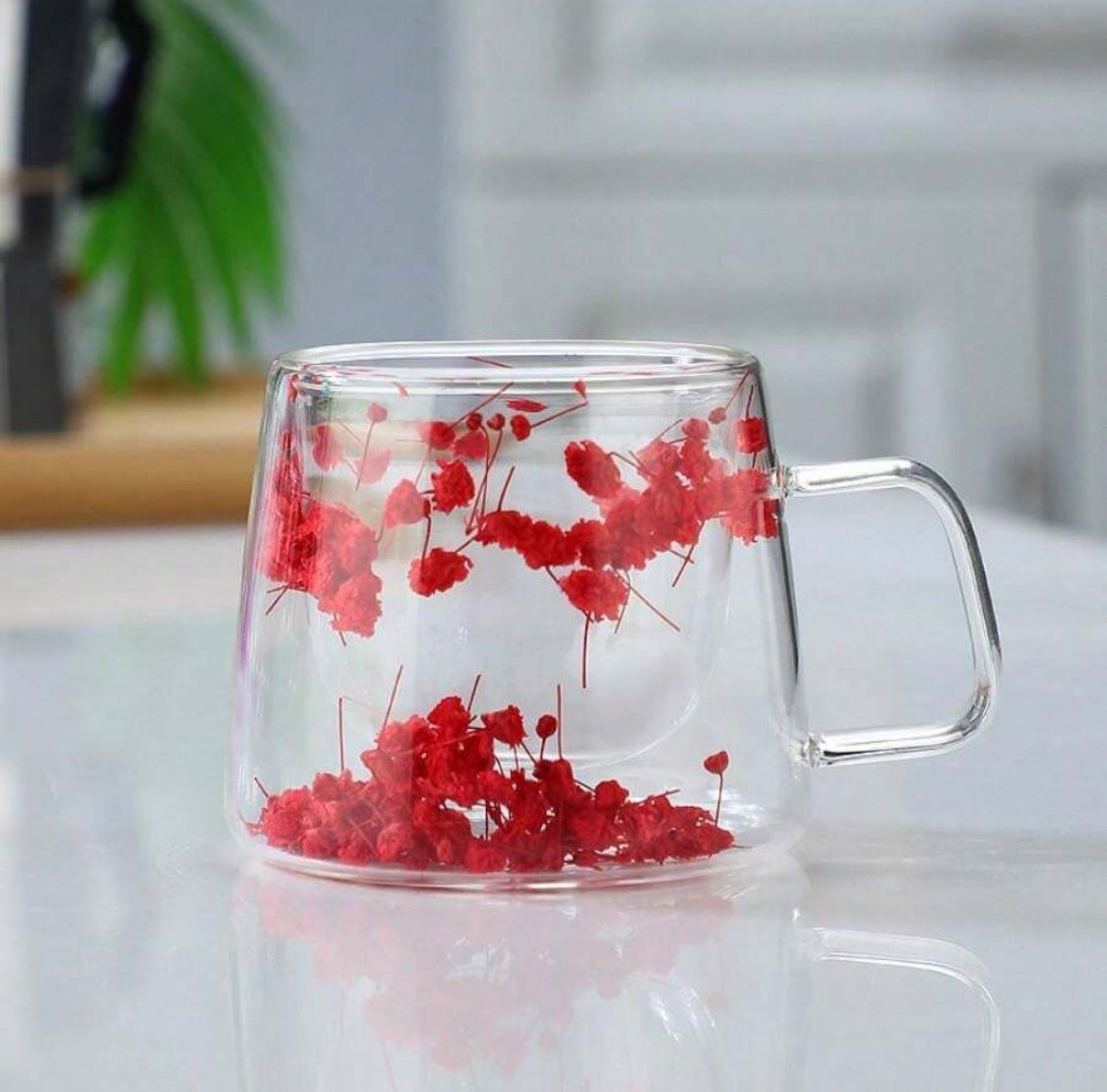 Dried Flower Clear Glass Mug