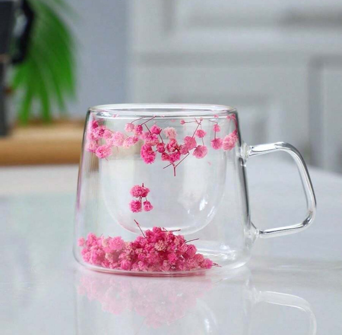 Dried Flower Clear Glass Mug