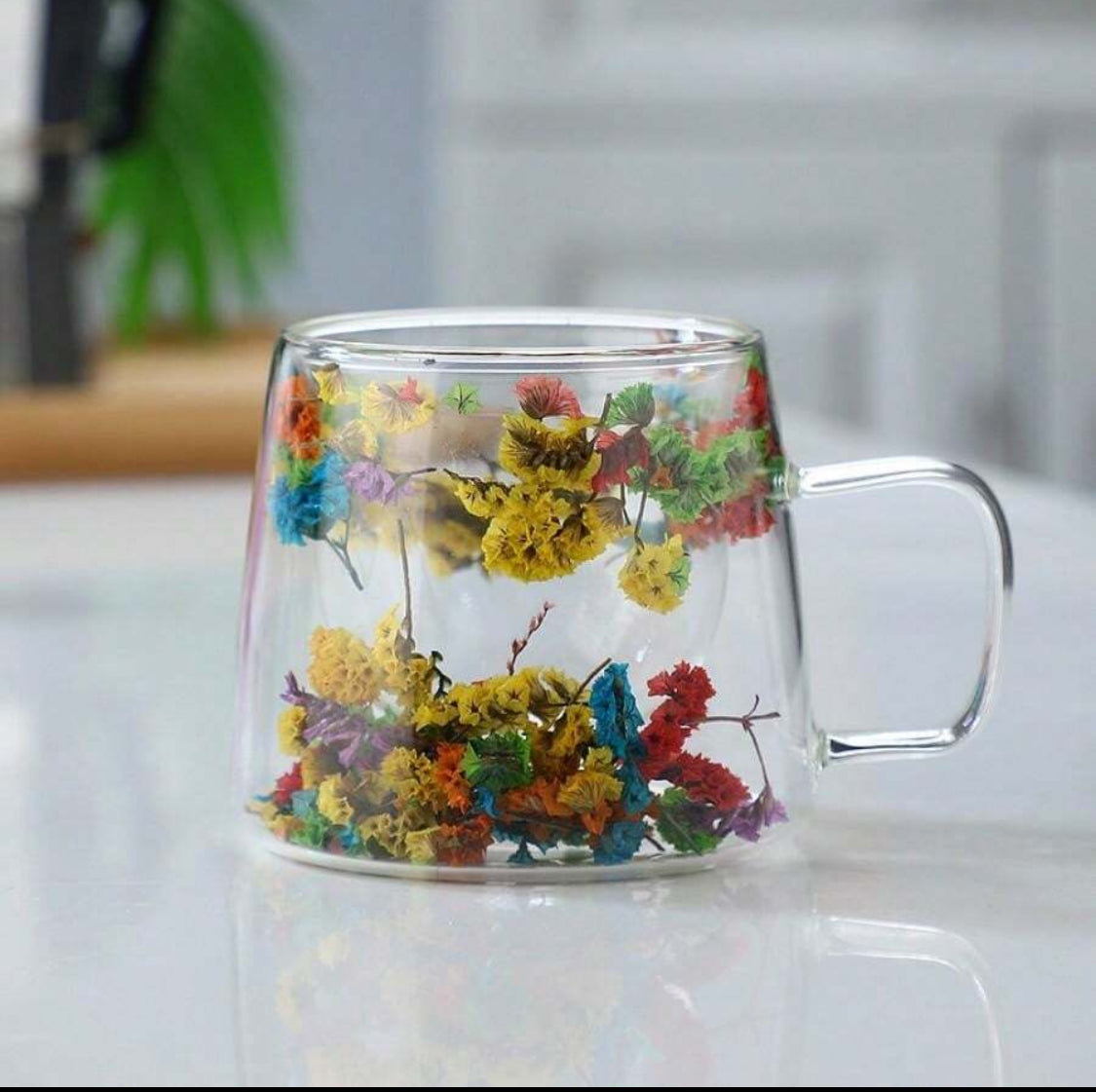 Dried Flower Clear Glass Mug