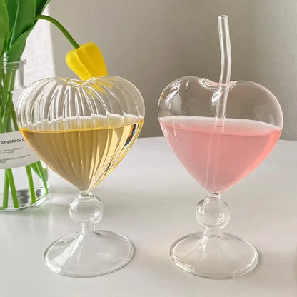 Heart Shaped Glass Cup With Straw