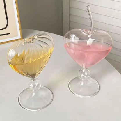 Heart Shaped Glass Cup With Straw