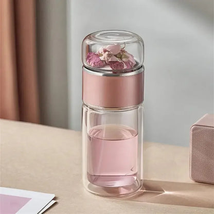 Tea Filter Infuser Double Glass Bottle