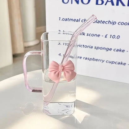 Pink Bow Square Mug with Lid & Straw