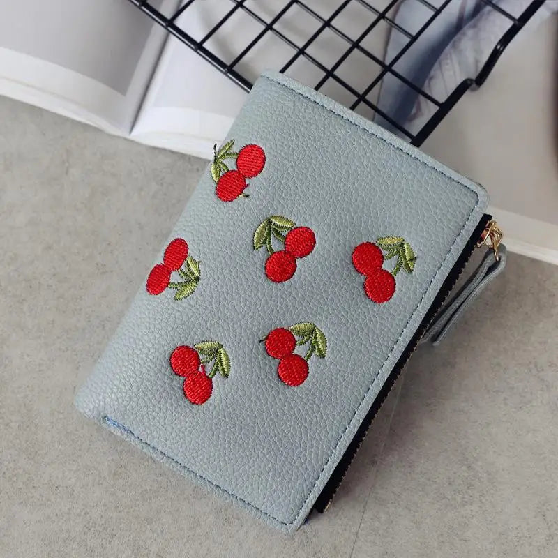 Cherry Embroidered Purse with Buckle – Compact and Stylish