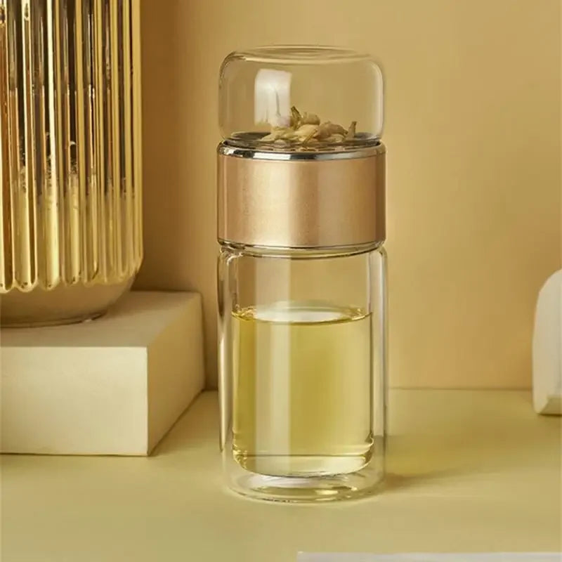 Tea Filter Infuser Double Glass Bottle