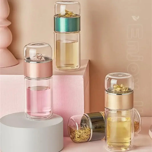 Tea Filter Infuser Double Glass Bottle