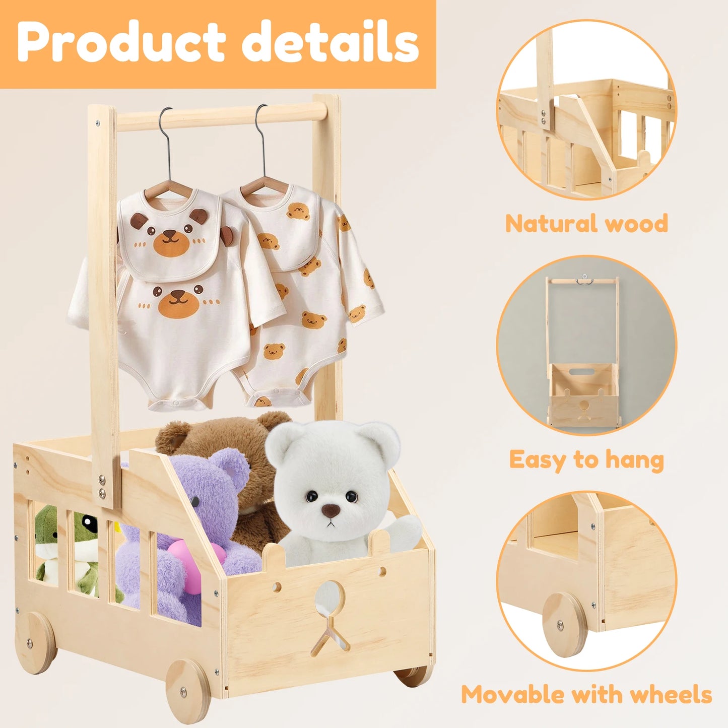 Wooden Baby Crate with Hanging and Storage