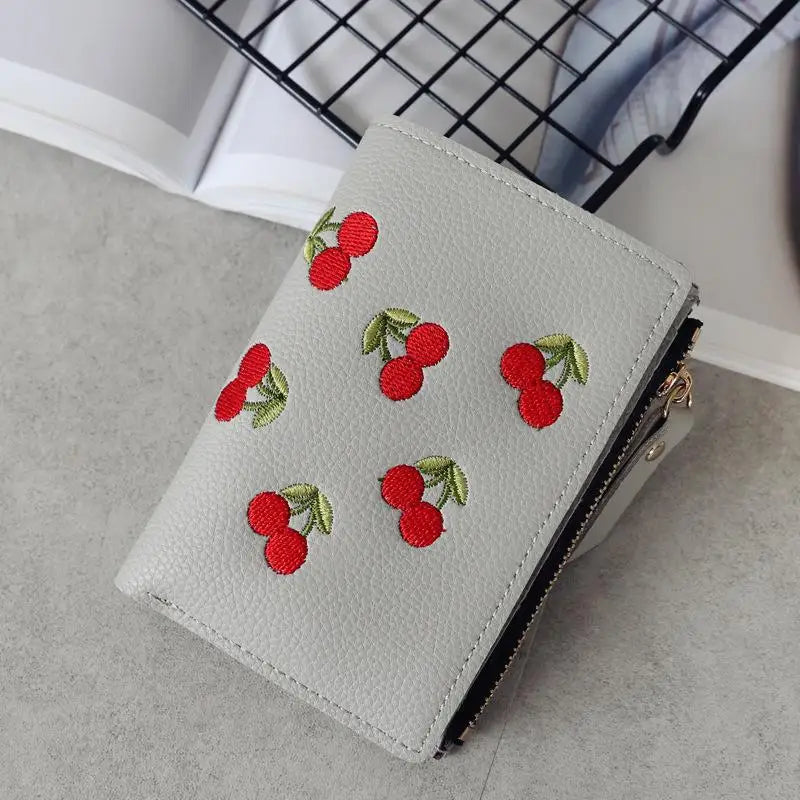 Cherry Embroidered Purse with Buckle – Compact and Stylish