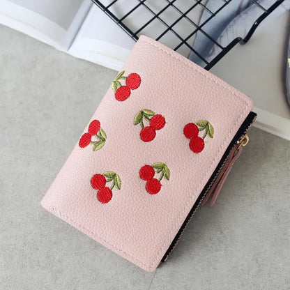 Cherry Embroidered Purse with Buckle – Compact and Stylish