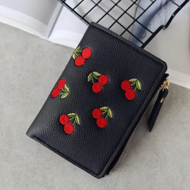 Cherry Embroidered Purse with Buckle – Compact and Stylish