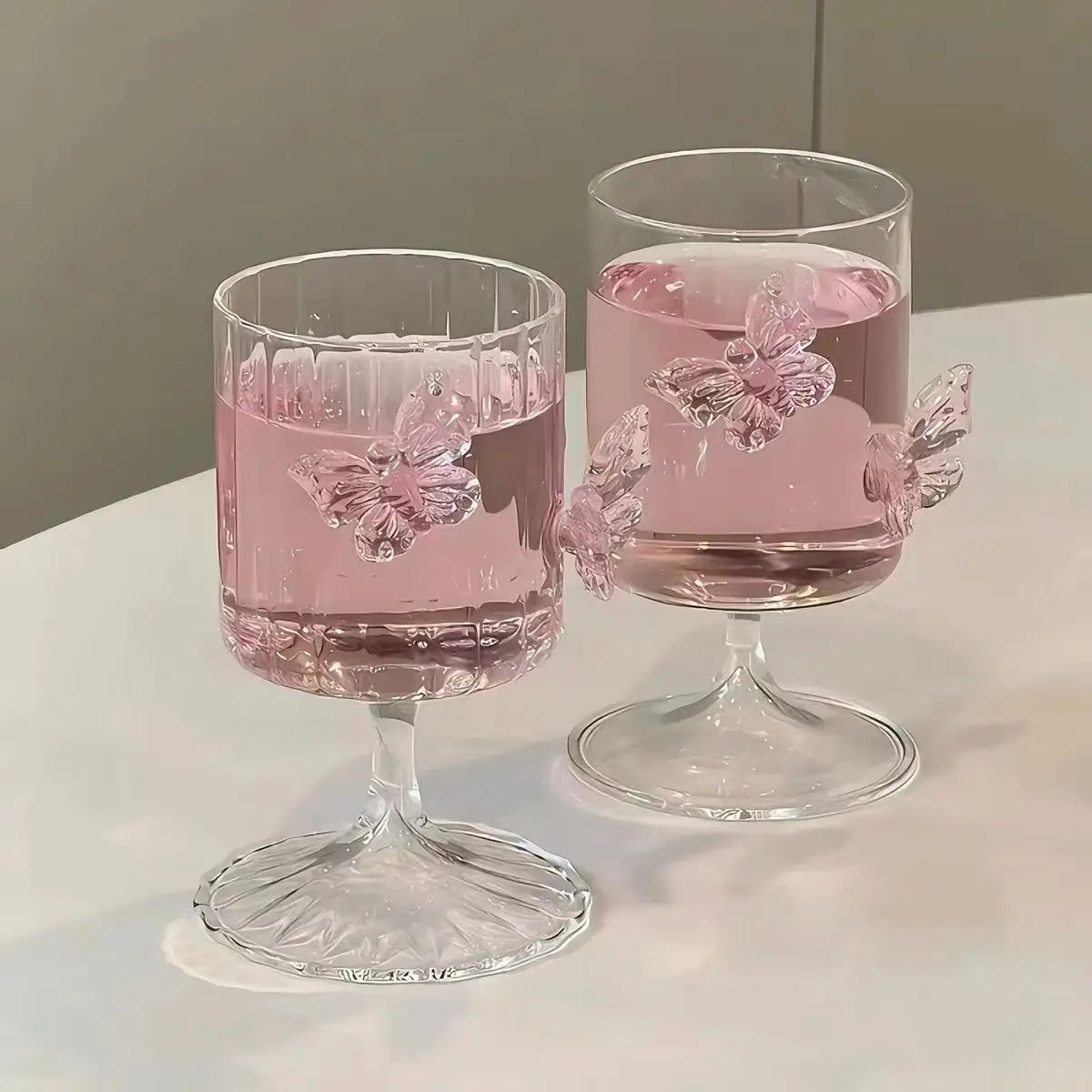 Pink Butterfly-Shaped Glass Goblet | 3 Colours