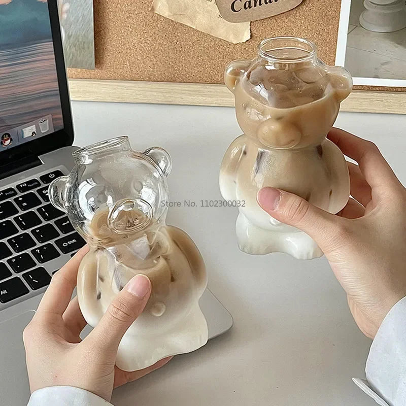 Bear-Shaped Glass Cup with Straw 320 ML