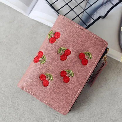 Cherry Embroidered Purse with Buckle – Compact and Stylish