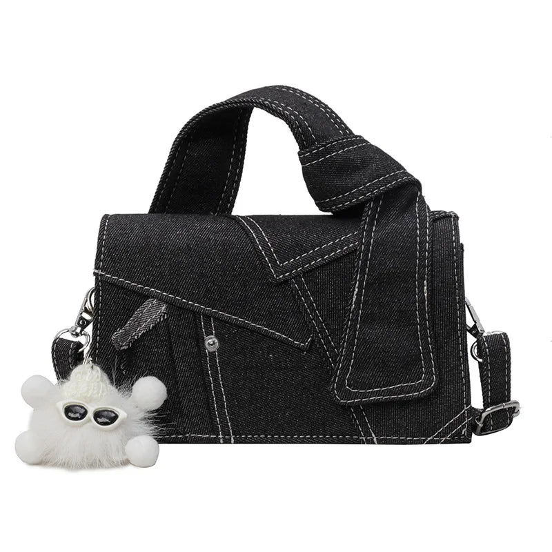 Trendy Denim-Inspired Crossbody Bag – Available in Black, White, or Blue