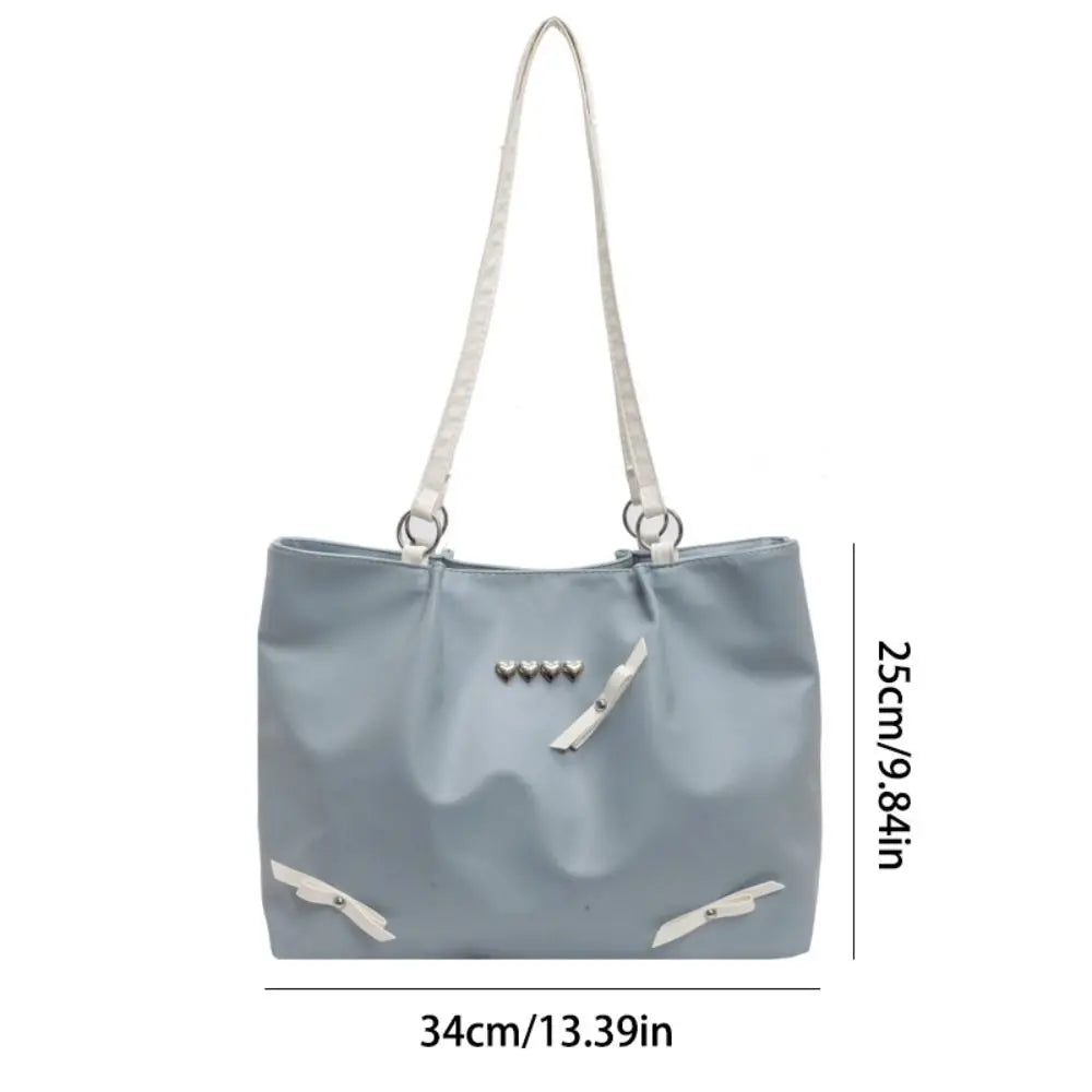 Faux Leather Tote Bag with Bow Detailing – Black, Blue, Silver & White Options