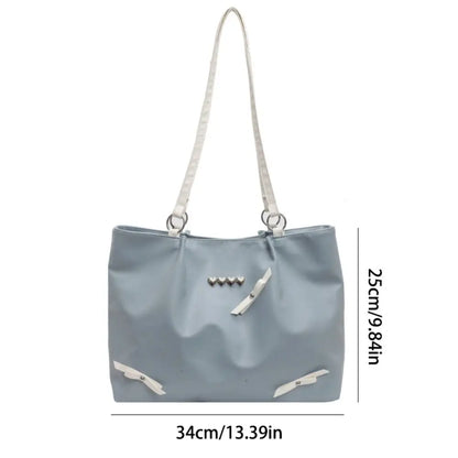 Faux Leather Tote Bag with Bow Detailing – Black, Blue, Silver & White Options