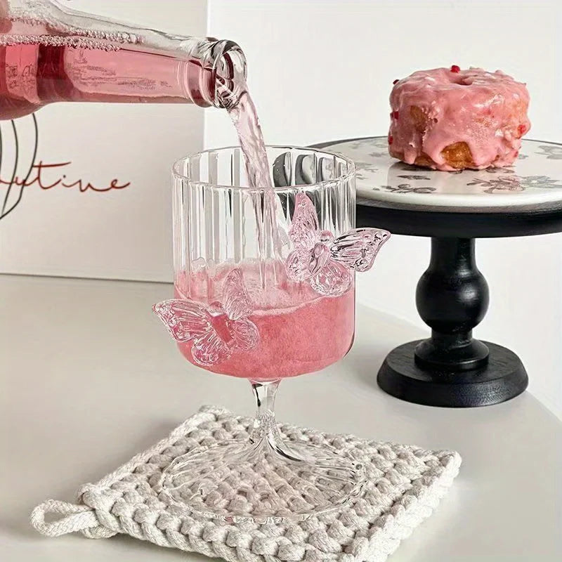 Pink Butterfly-Shaped Glass Goblet | 3 Colours