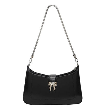 Shoulder Bag with Bow Charm and Silver Chain